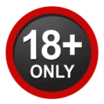 Adults-only badge: 18+ inside a red ring indicating age restriction